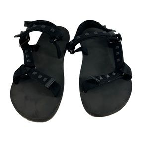 Men genuine VALENTINO black canvas Rockstud strappy sandals 41 8